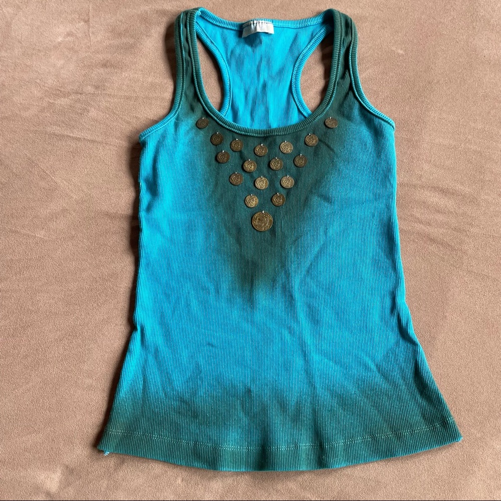 NWOT Stretch Lime Racerback Tank - Teal/Brown with Decor, Size XS